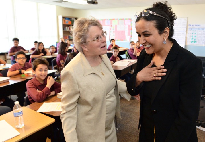 Shalini Sharma Diane Douglas in classroom