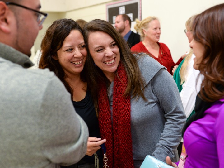 Shannon Ryan hugged by colleagues