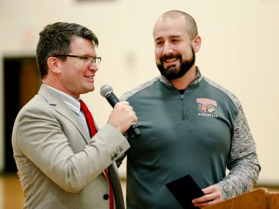 South Sioux City 2017 Greg Gallagher congratulates Jon Pickinpaugh