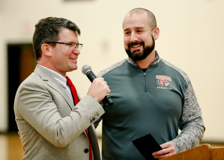 South Sioux City 2017 Greg Gallagher congratulates Jon Pickinpaugh