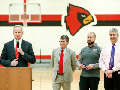 South Sioux City 2017 Mike Foley congratulates Jon Pickinpaugh