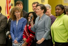 Suzanne Culbreth addresses assembly Horizon Elementary