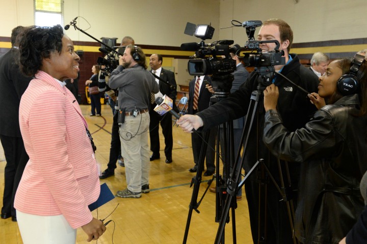 Talking to reporters