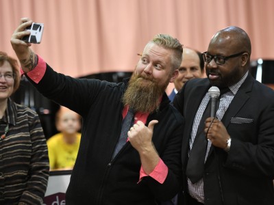 Thomas Dennison principal Ronald Wooden selfie