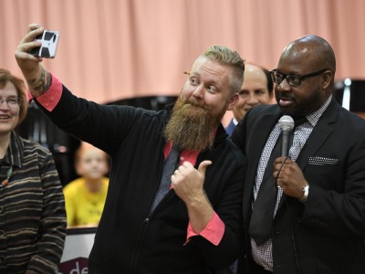 Thomas Dennison principal Ronald Wooden selfie