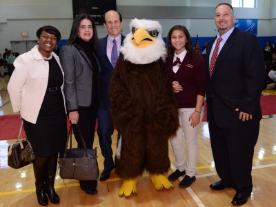 Tracy Espiritu notification Mike Milken and Milken Scholars with Einstein Eagle