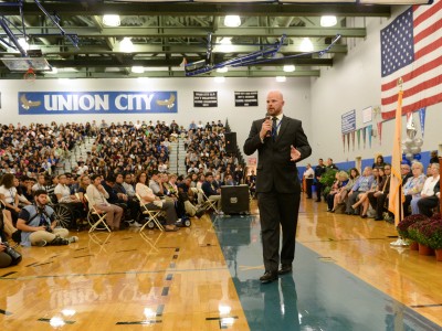 Union City HS Principal Ryan Lewis at Kimberly Moreno Milken Award