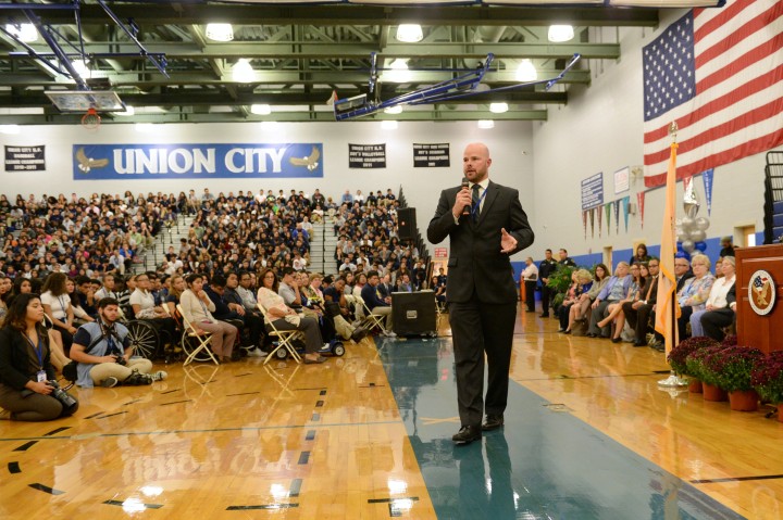 Union City HS Principal Ryan Lewis at Kimberly Moreno Milken Award