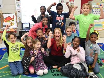 Vanessa Torres celebrates with students