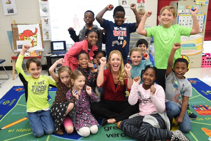 Vanessa Torres celebrates with students