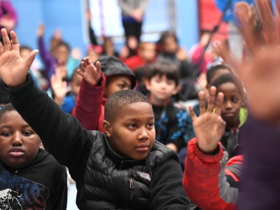 Weinland Park students hands up