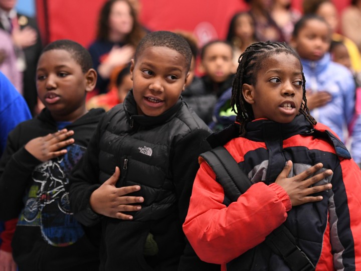 Weinland Park students pledge of allegiance