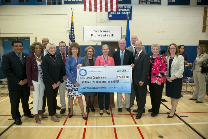 West Hartford 2017 Anna Capobiano check with dignitaries