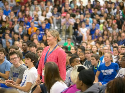 West Hartford 2017 Anna Capobiano reaction with students