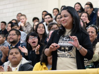 Whittier Middle Servin walks to front