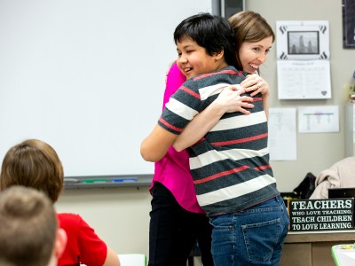 Wisconsin 2018 Sarah Compton student hug