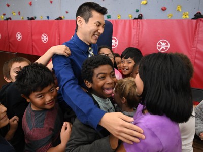jces shane baker students hug