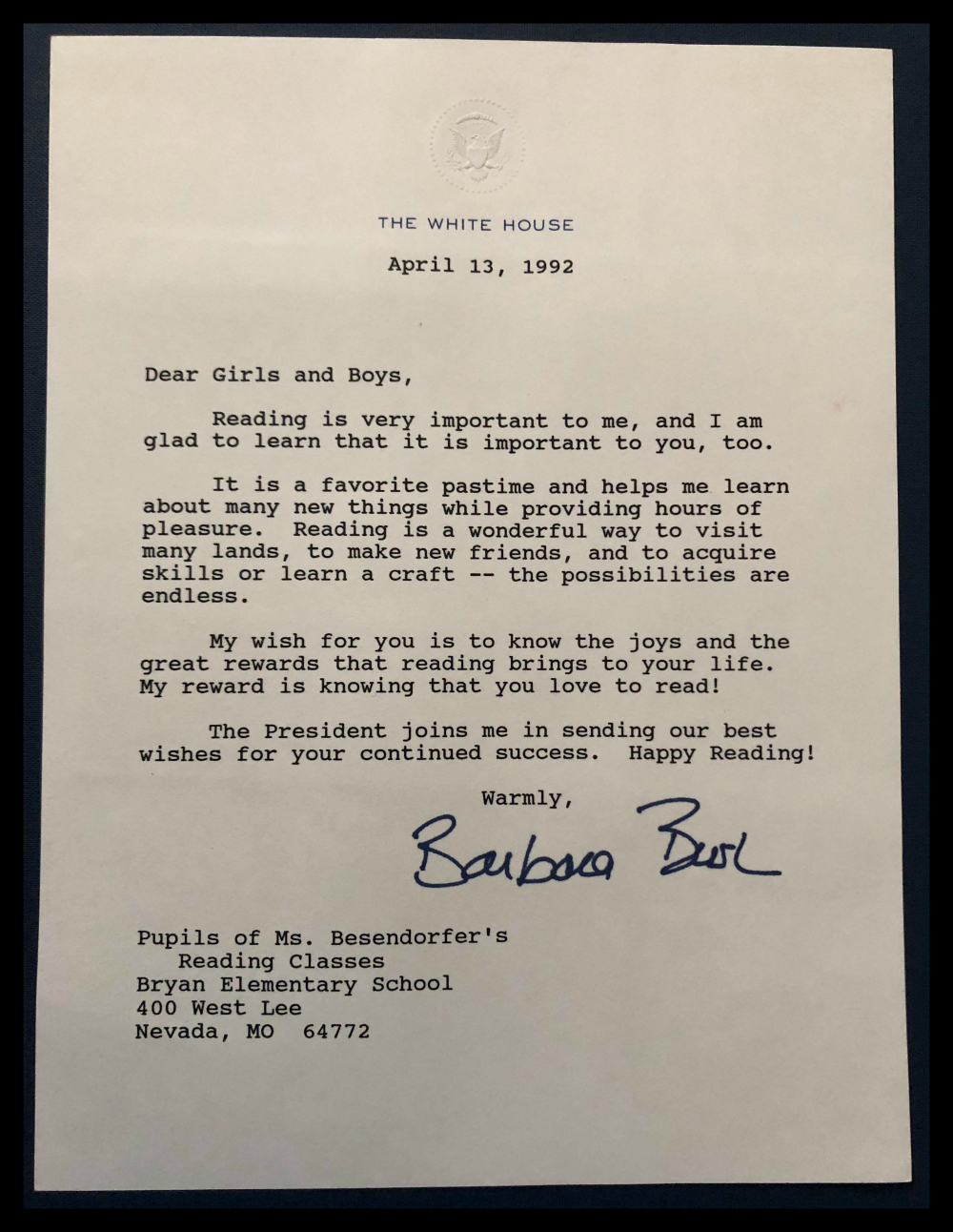 A Letter from Barbara Bush » Connections Article(01)