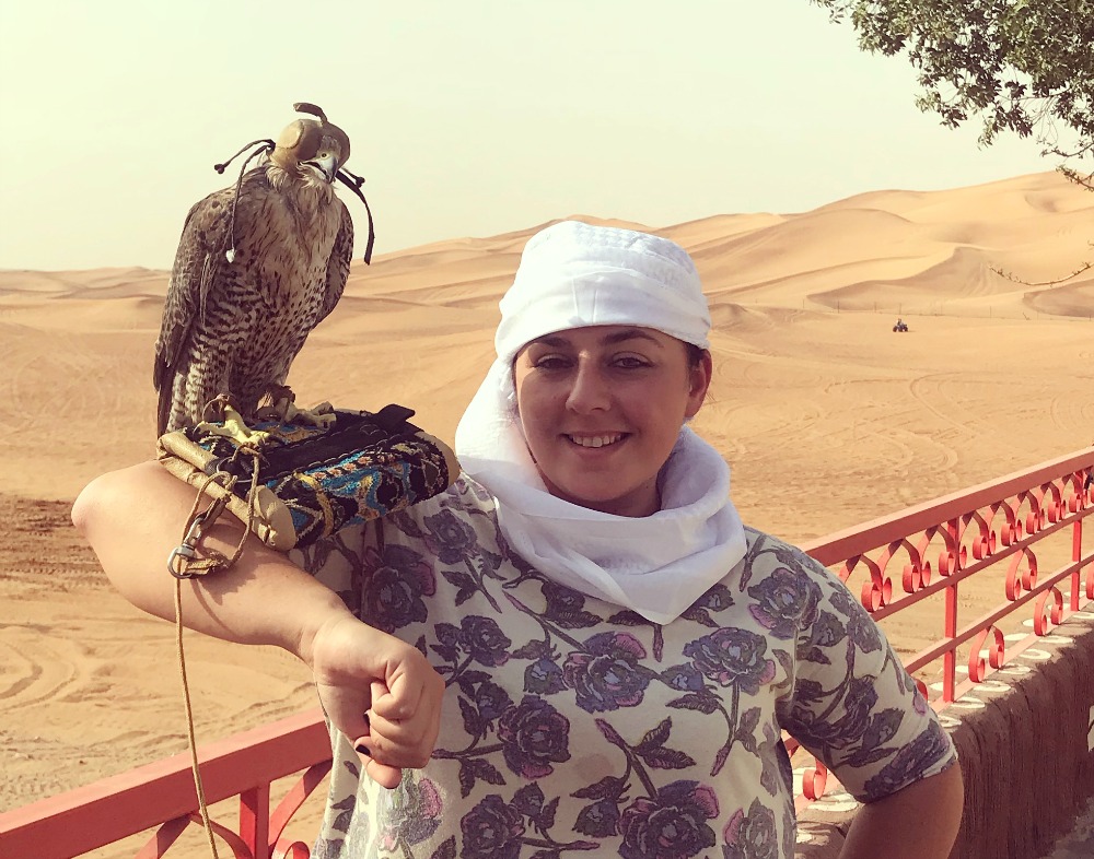 Jayda Pugliese UAE with falcon