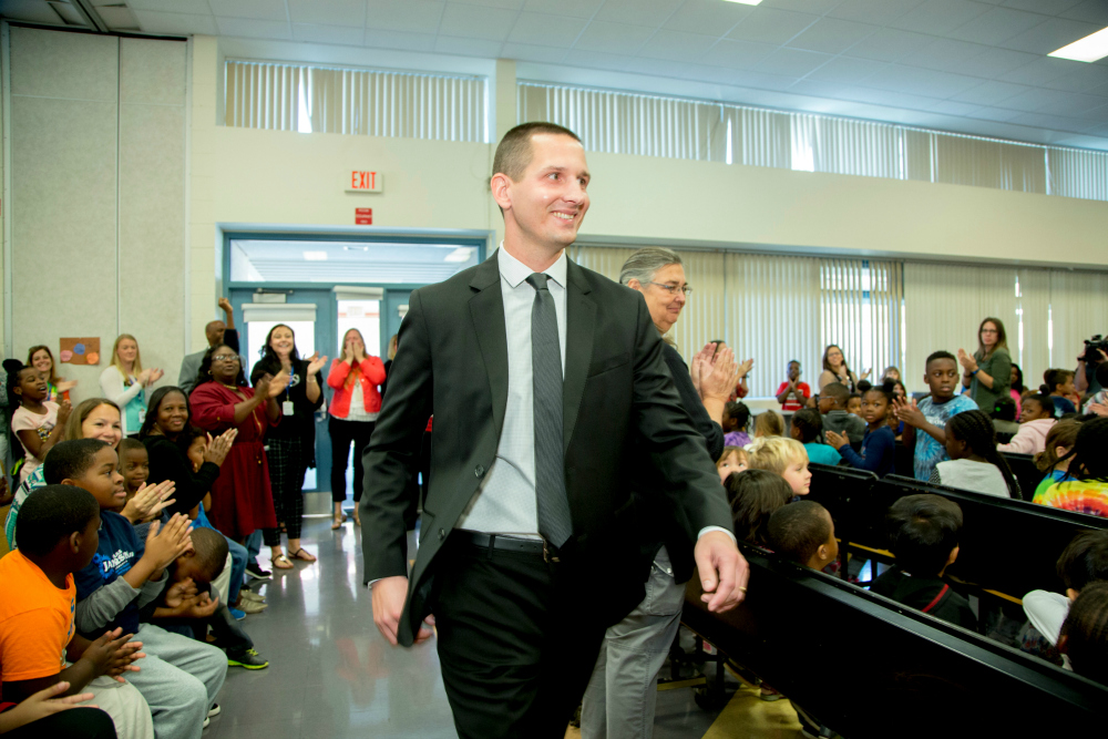 Lukas Hefty walks to front 1000w