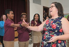 2018 Cambridge Jennifer Gordon student high five
