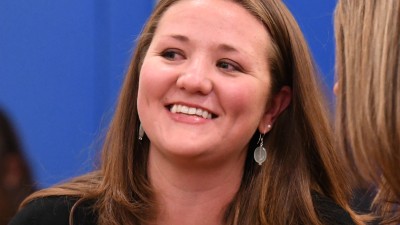 Jennie Schmaltz listens to ovation