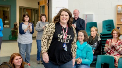 Kara Davis walks to front